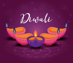 Poster - candles diwali festival isolated icon