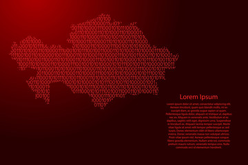 Wall Mural - Kazakhstan map abstract schematic from red ones and zeros binary digital code for banner, poster, greeting card. Vector illustration.