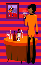 Waiter holding a glass of martini