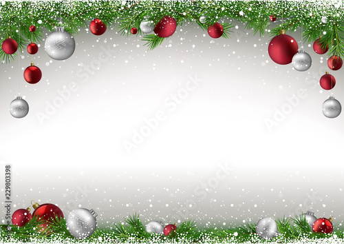 Christmas Background with Branches and Christmas Balls and Falling Snow - Col...