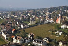 View Over The Vineyards And The Red House In Vaduz