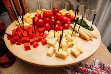 Wall Mural - Catering banquet table with different food snacks and appetizers