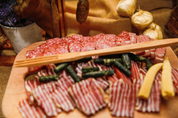 Wall Mural - Catering banquet table with different food snacks and appetizers