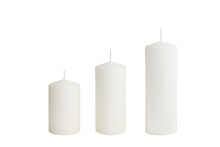 White Candle On White Background Isolated. Wax Candle