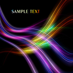 Poster - Abstract background with neon wavy lines on black