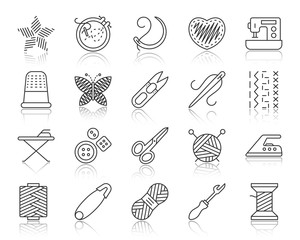 Wall Mural - Needlework simple black line icons vector set