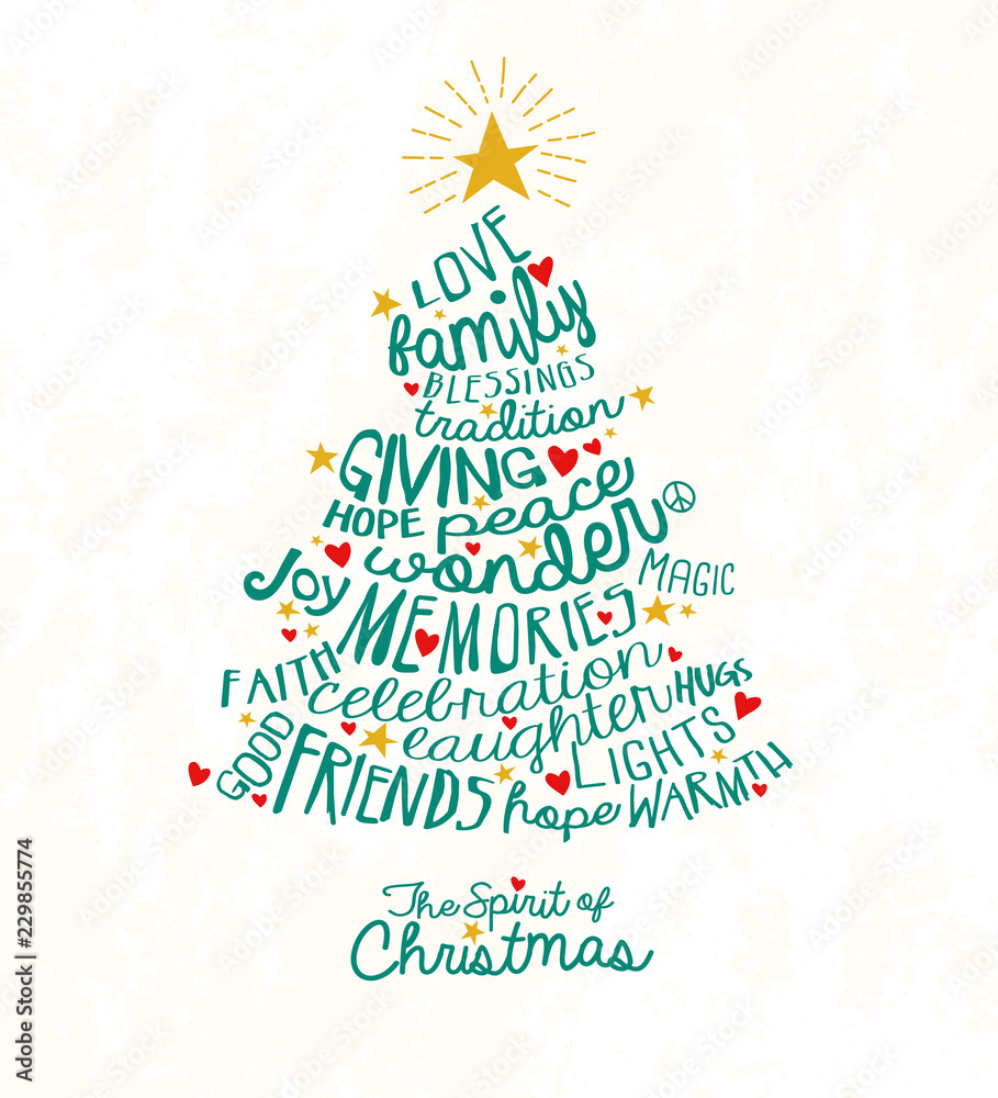 Holiday greeting card with inspiring handwritten words in Christmas ...