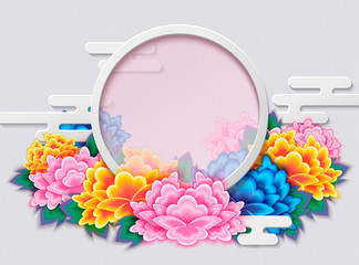 Wall Mural - Elegant peony deco frame