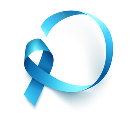 Wall Mural - Realistic blue ribbon over white background. Symbol of prostate cancer awareness month in november. Vector