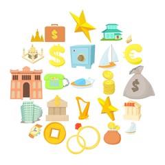 Poster - Monetary wealth icons set. Cartoon set of 25 monetary wealth vector icons for web isolated on white background