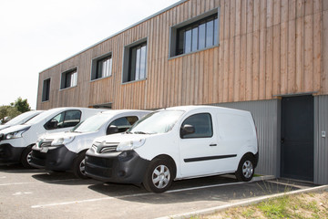 white truck van delivery in warehouse park