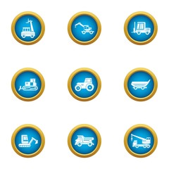 Poster - Harvest mechanical icons set. Flat set of 9 harvest mechanical vector icons for web isolated on white background