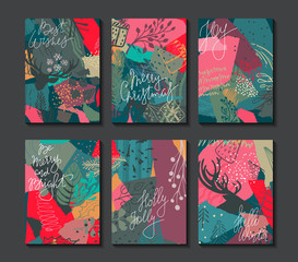 Collection of six colorful vector Christmas cards.