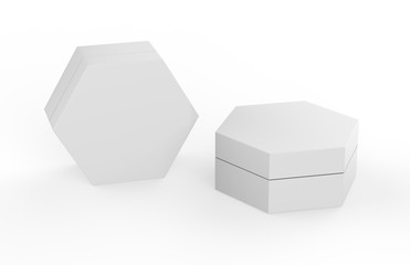 Wall Mural - Blank White Cardboard Hexagon Packaging Box, Mock Up Template On Isolated White Background, 3D Illustration