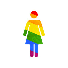 Lesbian girl icon, woman symbol with LGBT rainbow flag isolated on white