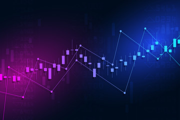Poster - Stock market graph or forex trading chart for business and financial concepts, reports and investment on dark background . Vector illustration