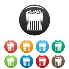 Poster - Paper popcorn box icons set 9 color vector isolated on white for any design