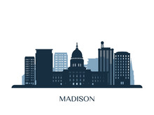 Madison Skyline, Monochrome Silhouette. Vector Illustration.