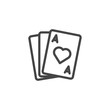 Playing cards and ACE contour icon. Casino symbol. Gambling club sign. Poker, preference, solitaire line label