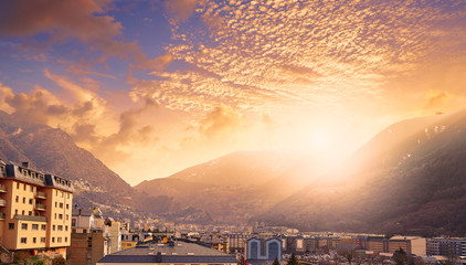 Wall Mural - Andorra la Vella skyline in Pyrenees