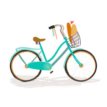Hand Drawn Retro Bicycle With Baguettes. Colored Vector Illustration