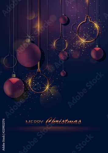 Dark Christmas Greeting with Baubles and Bokeh Effect - Abstract Illustration...
