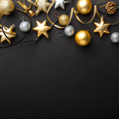 golden silver christmas deco on black