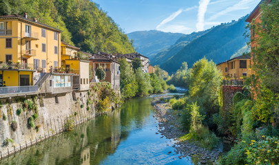 Poster - The picturesque town of Bagni di Lucca on a sunny day. Near Lucca, in Tuscany, Italy.