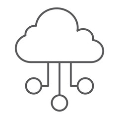 Fototapete - Cloud network thin line icon, internet and seo, connection sign, vector graphics, a linear pattern on a white background.