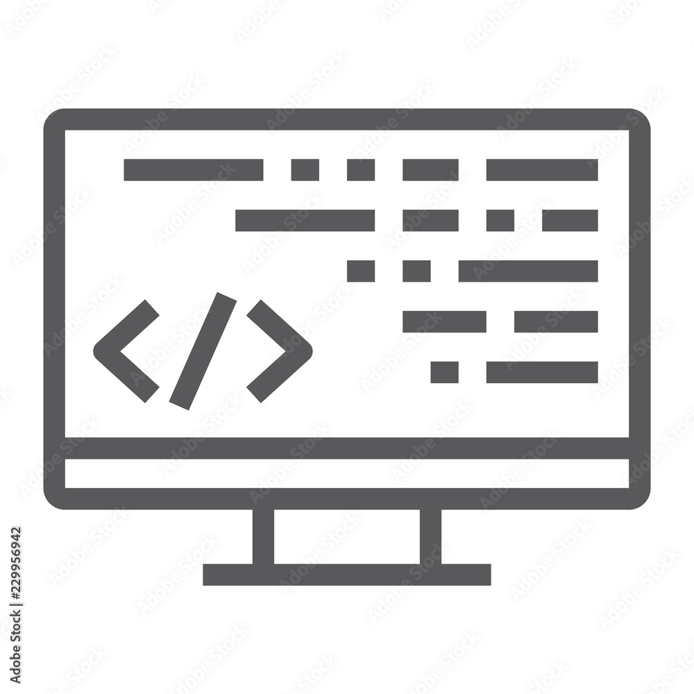 Coding line icon, programming and development, computer sign, vector ...