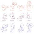 © Natalia Zelenina - Set of child health and development icons.  Presentation of baby growth from newborn to toddler with text. First year. Cute boy or girl of 0-12 months. Vector color illustration. Design template.