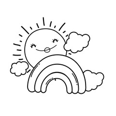 cloud and rainbow cartoon in black and white