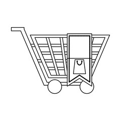 Canvas Print - Shopping cart with blank tag in black and white