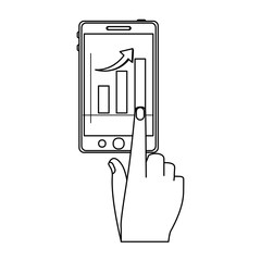 Sticker - Hand touching smartphone with graph in black and white