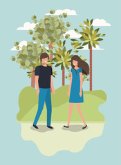 Poster - young couple walking on the park character