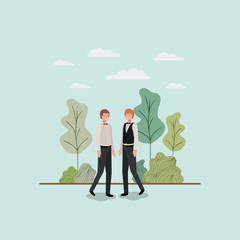 Wall Mural - elegant businessmen walking in the park