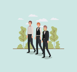 Wall Mural - elegant businessmen walking in the park