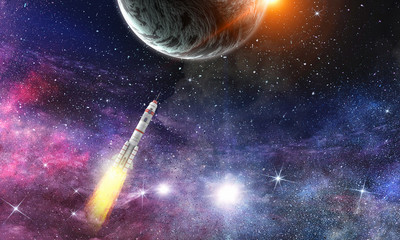 Wall Mural - rocket space ship . mixed media
