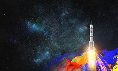 Wall Mural - rocket space ship . mixed media