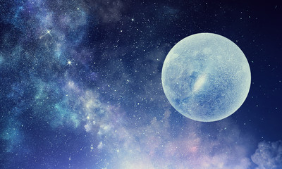 full moon in night starry sky
