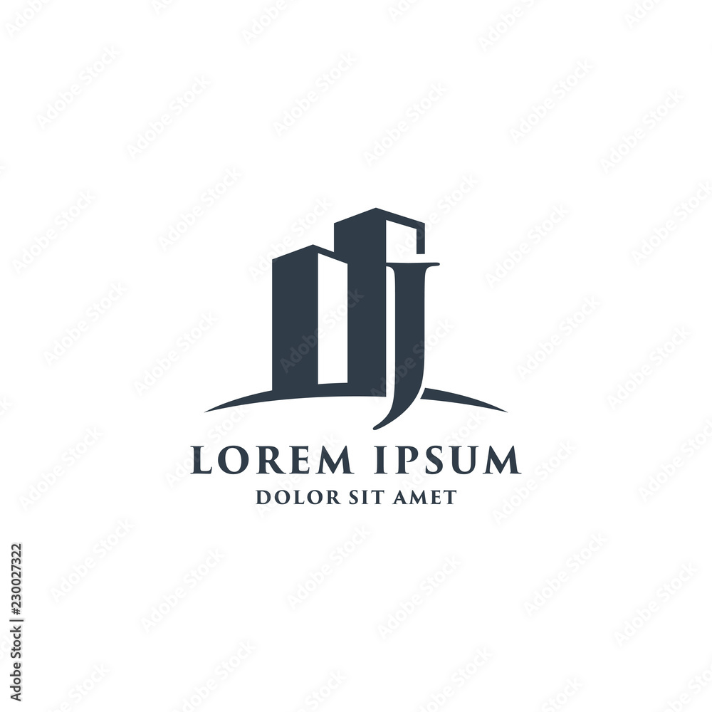 Letter J Building With Swoosh Logo Design Template. Stock Vector ...