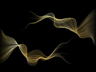 Aufkleber - Abstract wave lines gold color isolated on black background. For vector design elements in concept luxury technology, creative, science