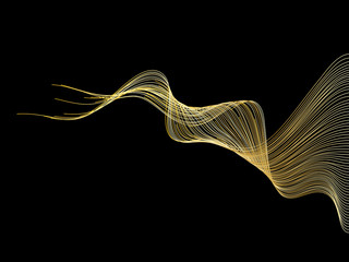 Abstract wave lines gold color isolated on black background. For vector design elements in concept luxury technology, creative, science