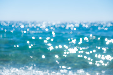 Wall Mural - Abstract bokeh background of summer blue sea water at the beach