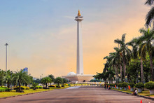 Jakarta, Indonesia, National Monument (Monas). The National Monument, Or Monas, Is A 137-meter Tower In The Center Of Jakarta, Symbolizing Indonesia's Struggle For Independence.
