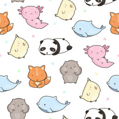 Wall Mural - Cute funny animals. Colored vector seamless pattern