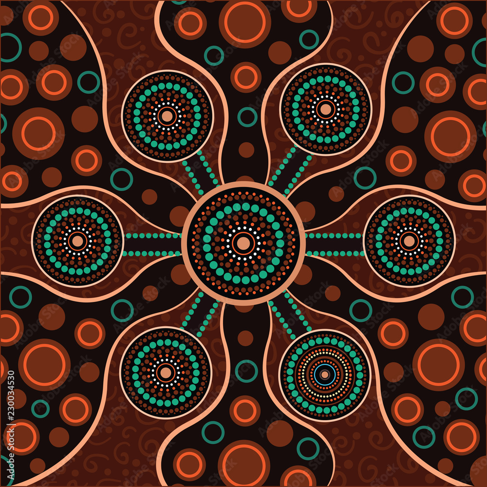 Aboriginal dot art vector background. Connection concept Stock Vector ...
