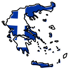 Canvas Print - Simplified map of Greece outline, with slightly bent flag under it.