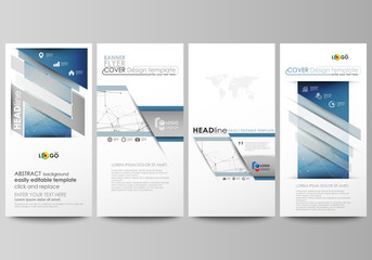 Poster - Flyers set, modern banners. Business templates. Cover design template, abstract vector layouts. Geometric blue color background, molecule structure, science concept. Connected lines and dots.