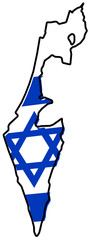 Wall Mural - State of Israel (without Palestine; excluding Gaza strip and West Bank) simplified map outline, with slightly bent flag under it.